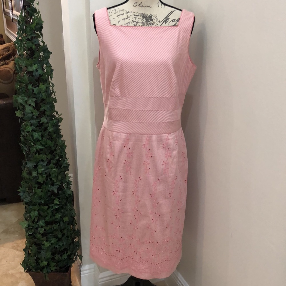 NWOT Talbots Peachy Pink Striped Shift Dress Size 14